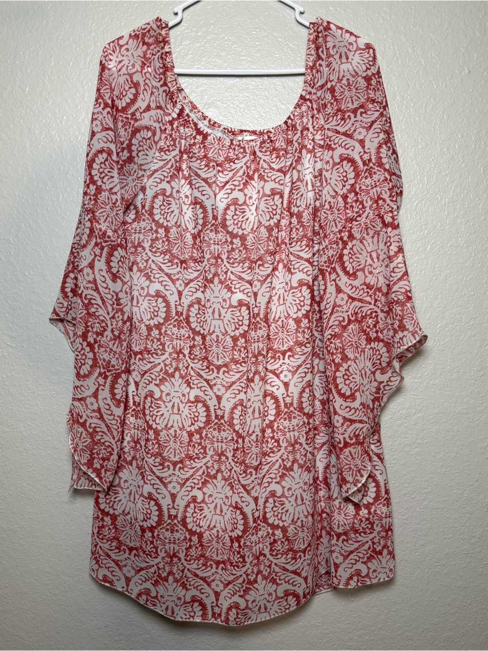 Trivio White Orange Floral Bell Sleeve Women's Tunic Off Shoulder Dress Size M